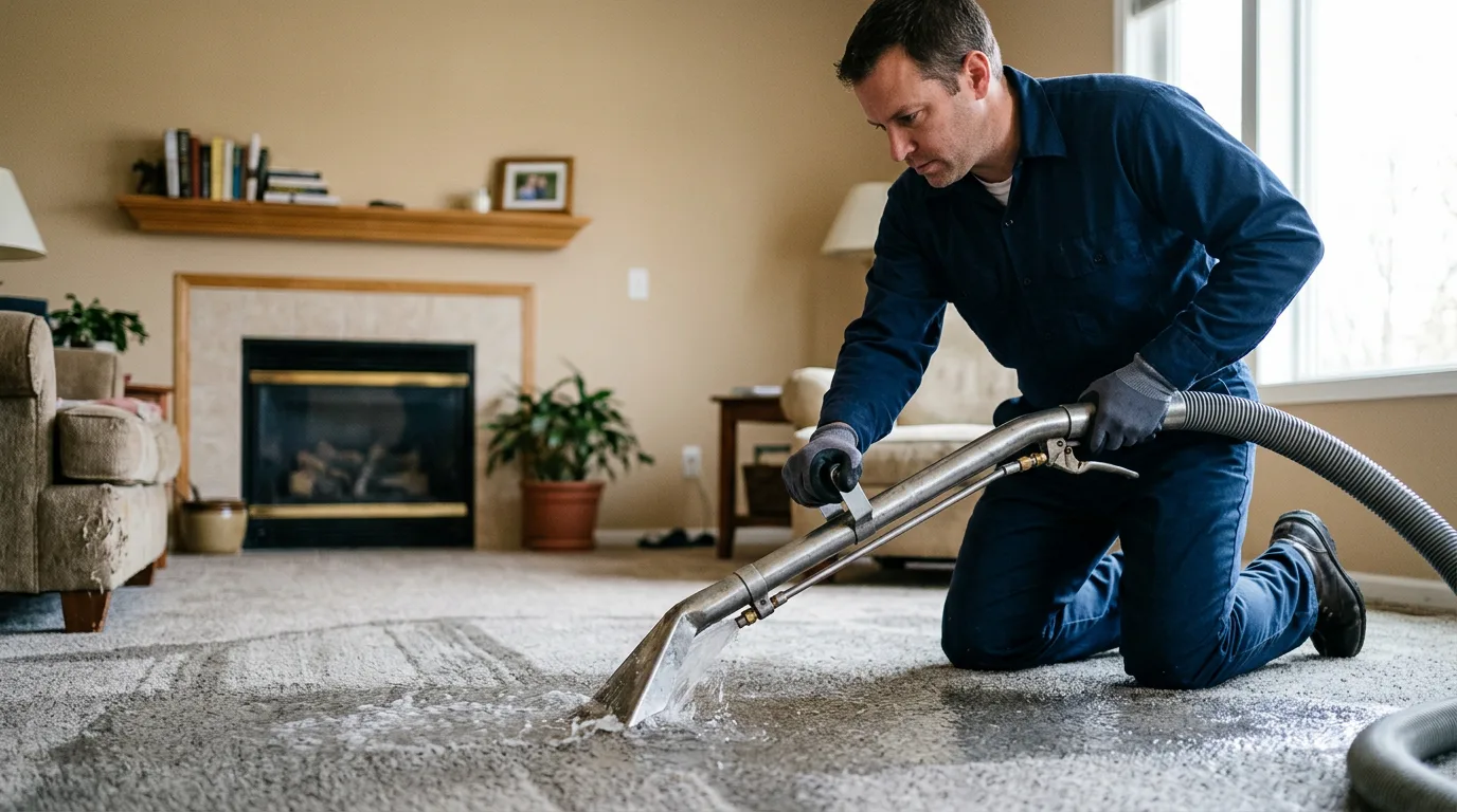 Water damage restoration technician working near Luana, IA